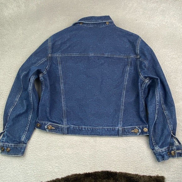 Vintage Jean Jacket Large Women Blue Faux Fur Collar Removeable Heavy‎ EUC - Picture 11 of 15